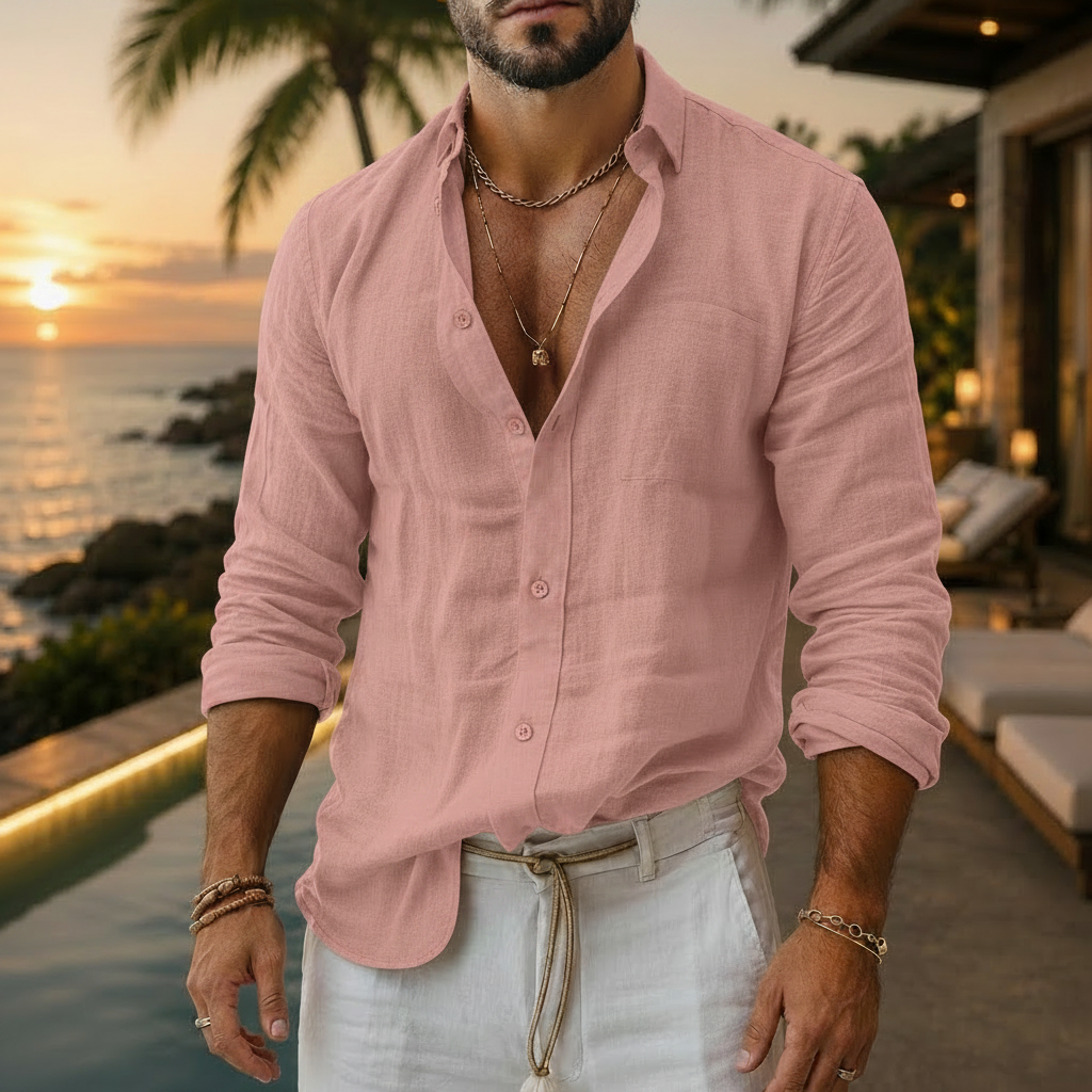 Men's Cotton Linen Shirt – Lightweight Summer Beach Button-Up