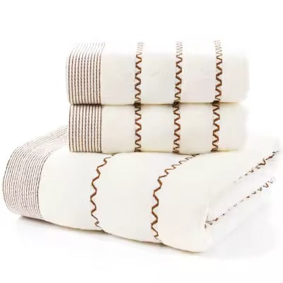 Luxury Cotton Bath Towel Set | Stripe Embroidery