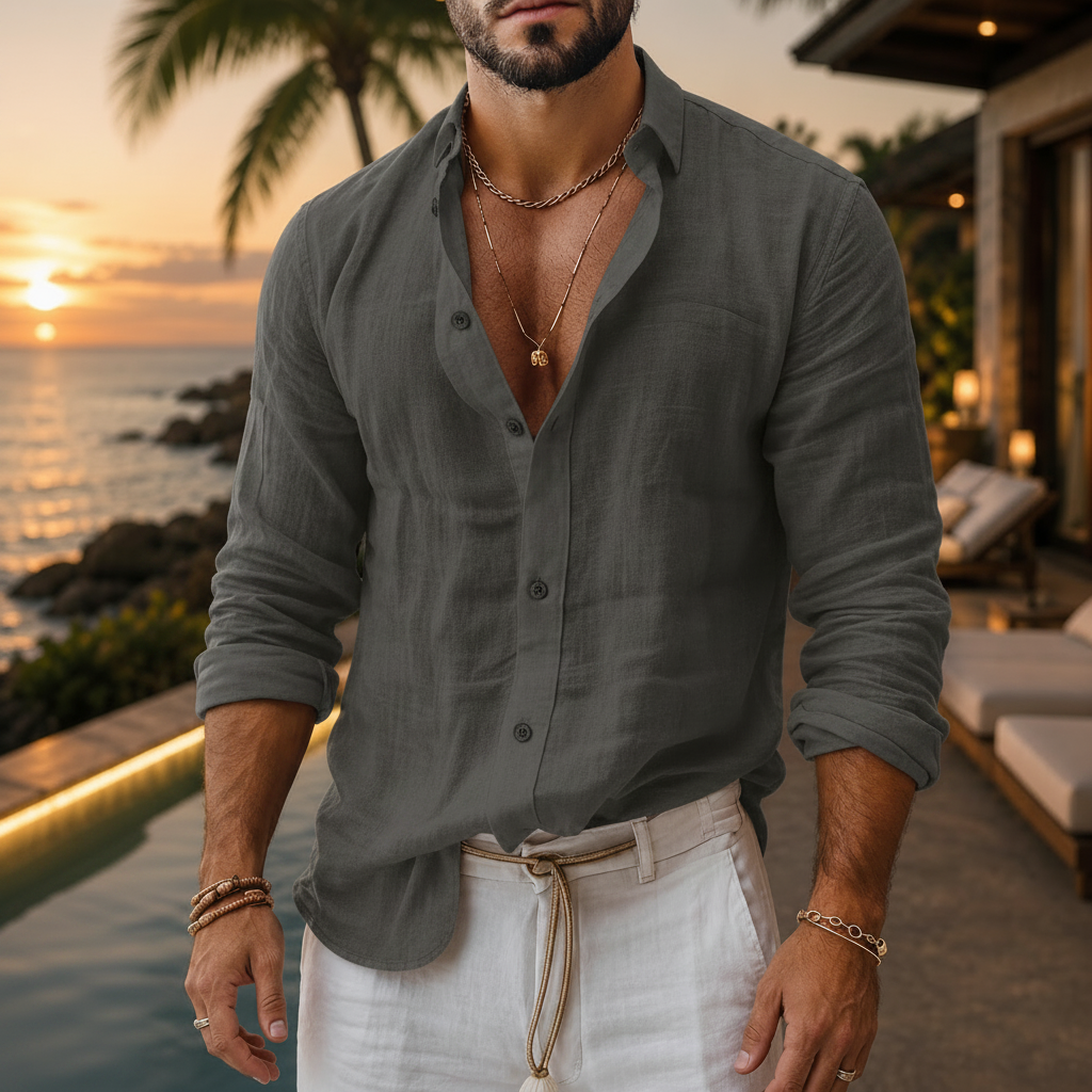 Men's Cotton Linen Shirt – Lightweight Summer Beach Button-Up