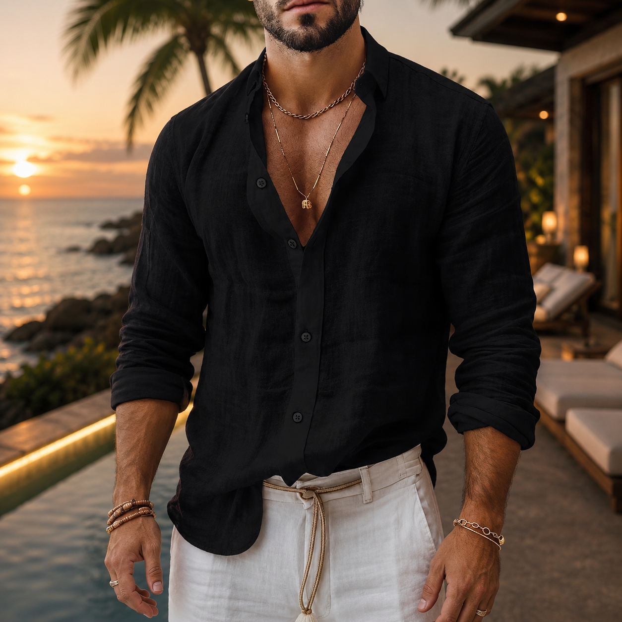 Men's Cotton Linen Shirt – Lightweight Summer Beach Button-Up