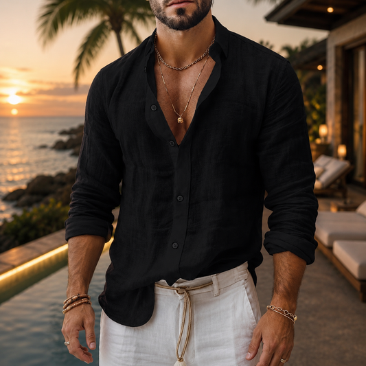 Men's Cotton Linen Shirt – Lightweight Summer Beach Button-Up