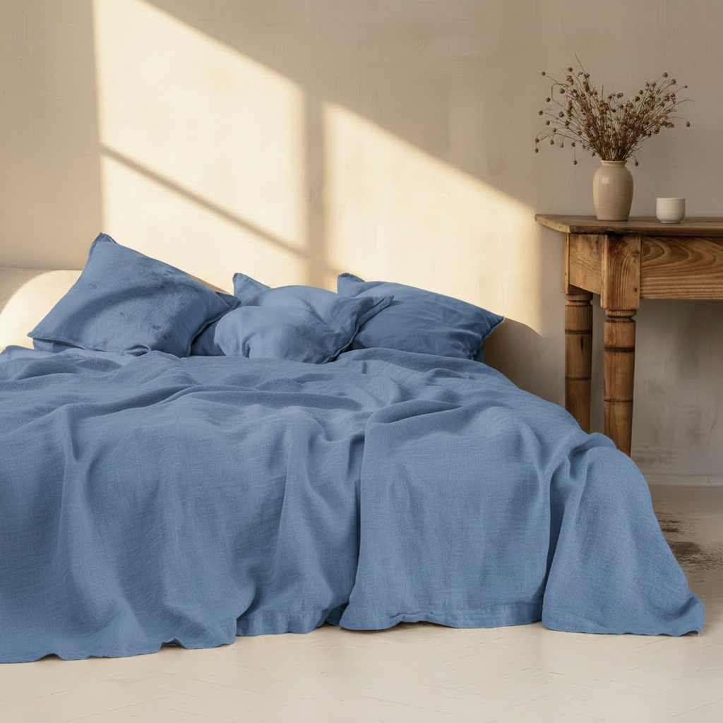 100% Washed Linen Bedding Set – Sheet & 2 Pillowcases