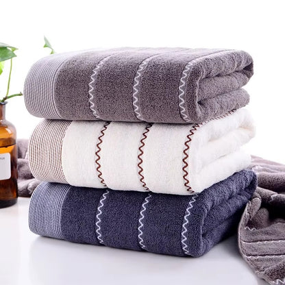 Luxury Cotton Bath Towel Set | Stripe Embroidery