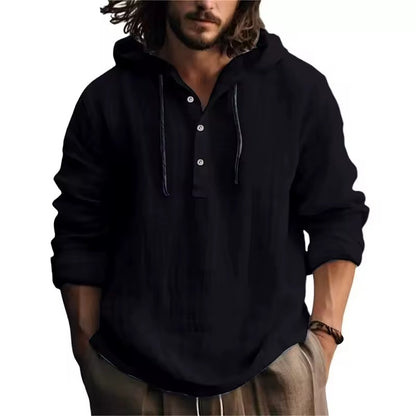Men's Cotton Linen Long Sleeve Shirt – Loose Casual Fit
