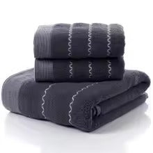 Luxury Cotton Bath Towel Set | Stripe Embroidery