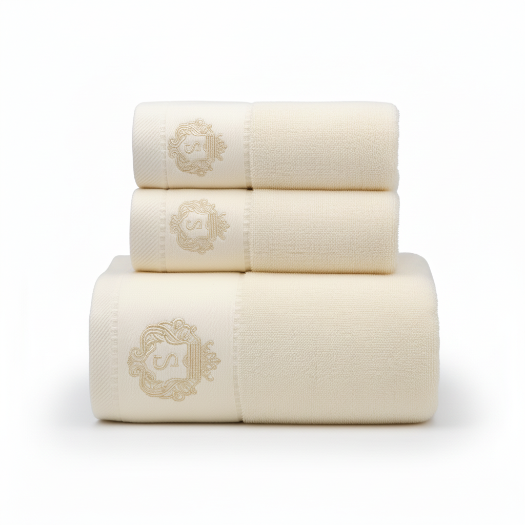 Luxury Monogram Cotton Towel Set | Gold Embroidered Hotel Collection