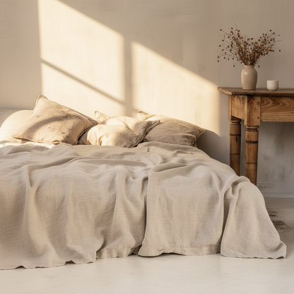 100% Washed Linen Bedding Set – Sheet & 2 Pillowcases