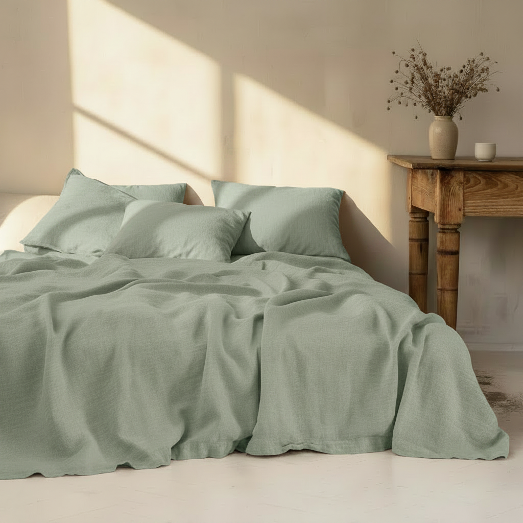 100% Washed Linen Bedding Set – Sheet & 2 Pillowcases