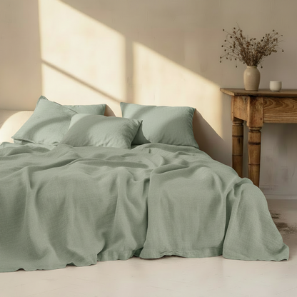100% Washed Linen Bedding Set – Sheet & 2 Pillowcases