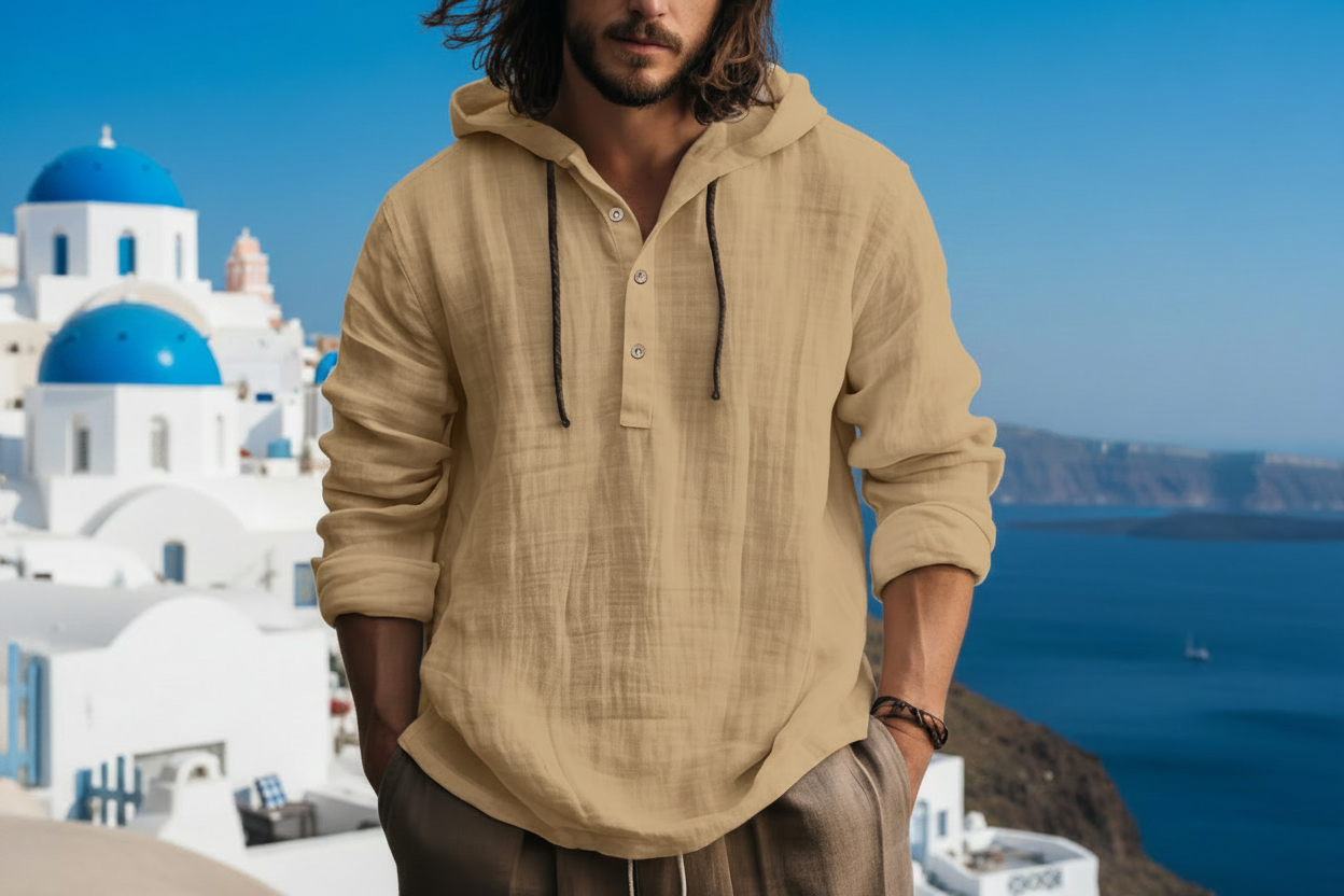 Men's Cotton Linen Long Sleeve Shirt – Loose Casual Fit